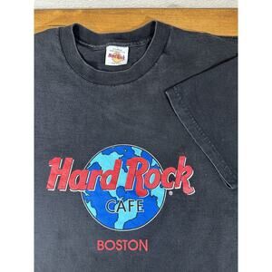 Vintage 1990s Boston Hard Rock Cafe Vtg Tee Shirt Perfect Black Fade Extra Large